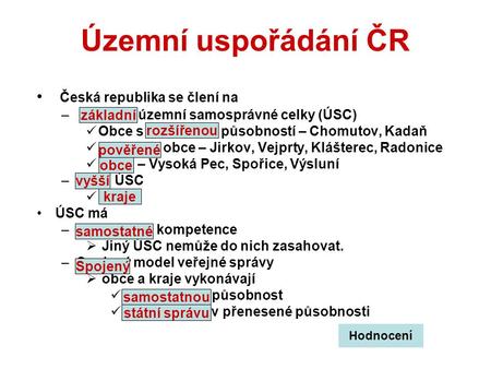 Územní uspořádání ČR Česká republika se člení na