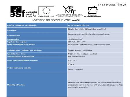 VY_52_INOVACE_PŘV.5.29 Označení vzdělávacího materiálu (kód):