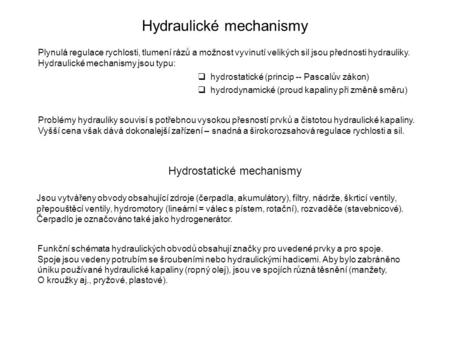 Hydraulické mechanismy