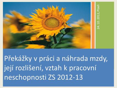 Překážky v práci a náhrada mzdy, její rozlišení, vztah k pracovní neschopnosti ZS 2012-13 24. 10. 2012, Plzeň.