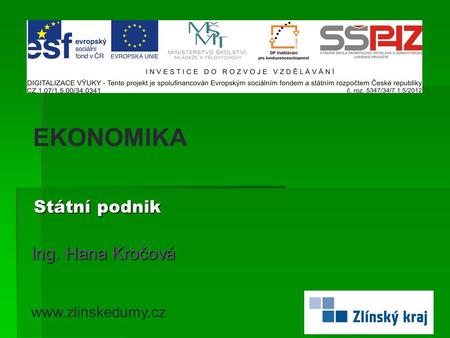 EKONOMIKA Státní podnik Ing. Hana Kročová www.zlinskedumy.cz.