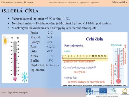 15.1 CELÁ ČÍSLA Večer ukazoval teploměr +5 °C a ráno -1 °C.