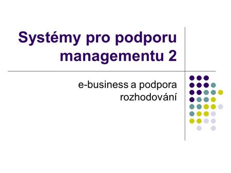 Systémy pro podporu managementu 2 e-business a podpora rozhodování.