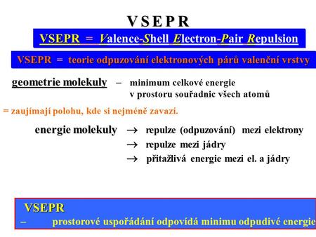 V S E P R VSEPR  =  Valence-Shell Electron-Pair Repulsion