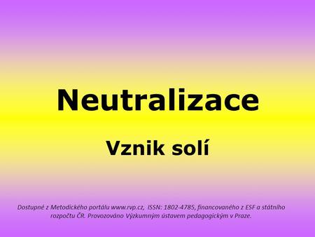 Neutralizace Vznik solí