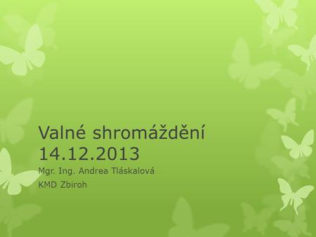 Valné shromáždění 14.12.2013 Mgr. Ing. Andrea Tláskalová KMD Zbiroh.