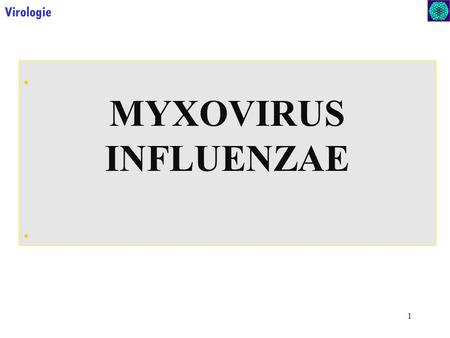 Virologie . MYXOVIRUS INFLUENZAE.
