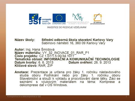 Název školy: Střední odborná škola stavební Karlovy Vary