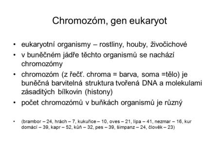 Chromozóm, gen eukaryot