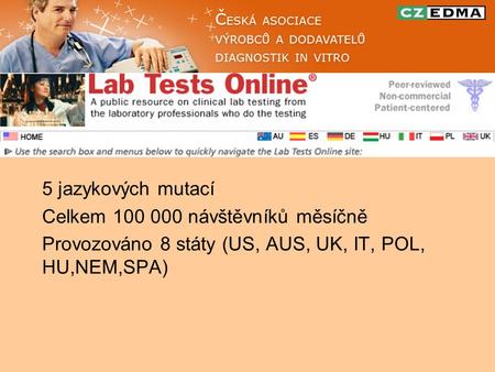 5 jazykových mutací Celkem 100 000 návštěvníků měsíčně Provozováno 8 státy (US, AUS, UK, IT, POL, HU,NEM,SPA)