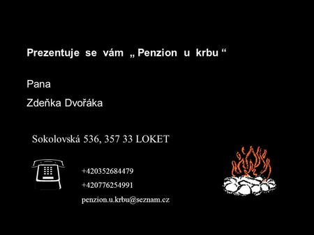 Prezentuje se vám „ Penzion u krbu “ Pana Zdeňka Dvořáka Sokolovská 536, 357 33 LOKET +420352684479 +420776254991
