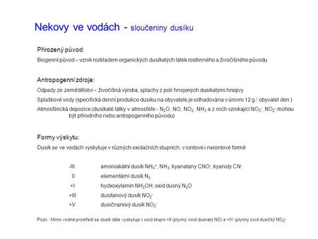 Nekovy ve vodách - sloučeniny dusíku