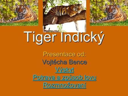 Tiger Indický Presentace od: Vojtěcha Bence Výskyt