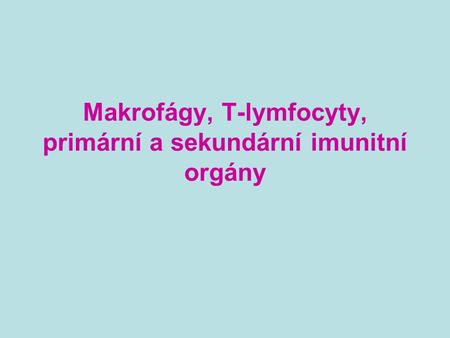 Makrofágy, T-lymfocyty, primární a sekundární imunitní orgány