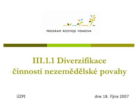 III.1.1 Diverzifikace činností nezemědělské povahy ÚZPI dne 18. října 2007.