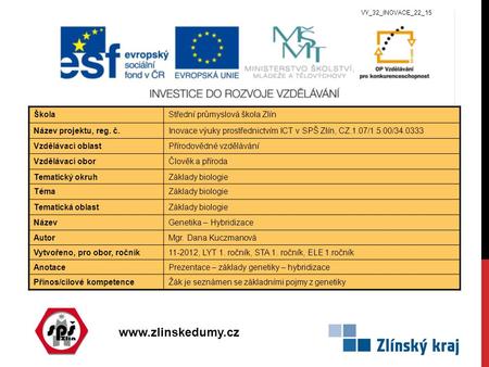 Www.zlinskedumy.cz ŠkolaStřední průmyslová škola Zlín Název projektu, reg. č.Inovace výuky prostřednictvím ICT v SPŠ Zlín, CZ.1.07/1.5.00/34.0333 Vzdělávací.