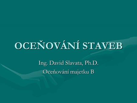 Ing. David Slavata, Ph.D. Oceňování majetku B