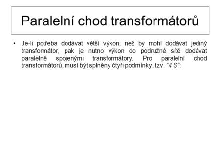 Paralelní chod transformátorů