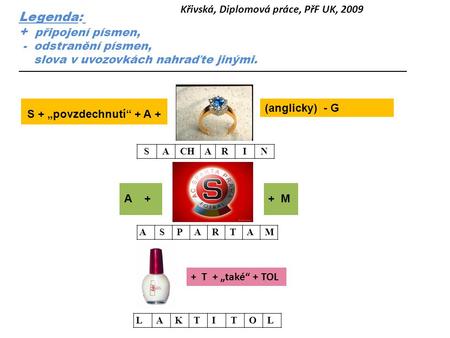 Legenda: + připojení písmen, Křivská, Diplomová práce, PřF UK, 2009