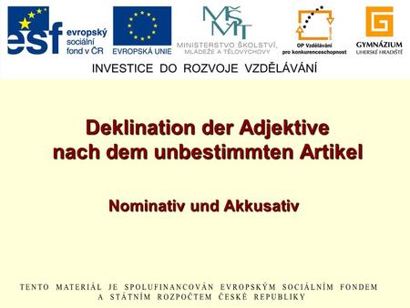 Deklination der Adjektive nach dem unbestimmten Artikel Nominativ und Akkusativ.