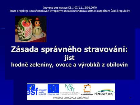 Inovace bez legrace CZ.1.07/1.1.12/01.0070 Tento projekt je spolufinancován Evropským sociálním fondem a státním rozpočtem České republiky. Zásada správného.