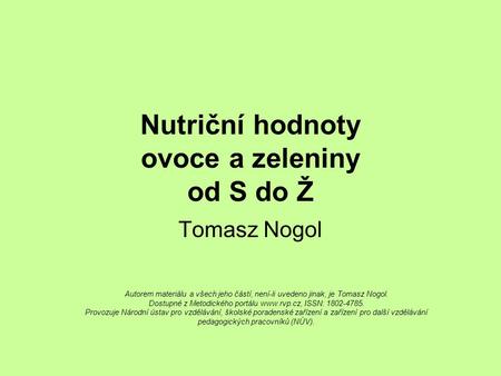 Nutriční hodnoty ovoce a zeleniny od S do Ž