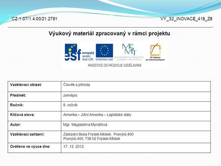 Výukový materiál zpracovaný v rámci projektu