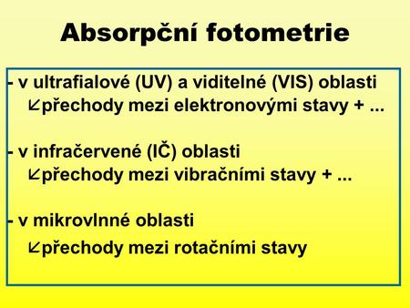 Absorpční fotometrie - v ultrafialové (UV) a viditelné (VIS) oblasti