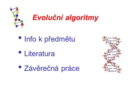 Evoluční algoritmy Info k předmětu Literatura Závěrečná práce.