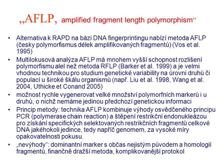 „AFLP, amplified fragment length polymorphism“