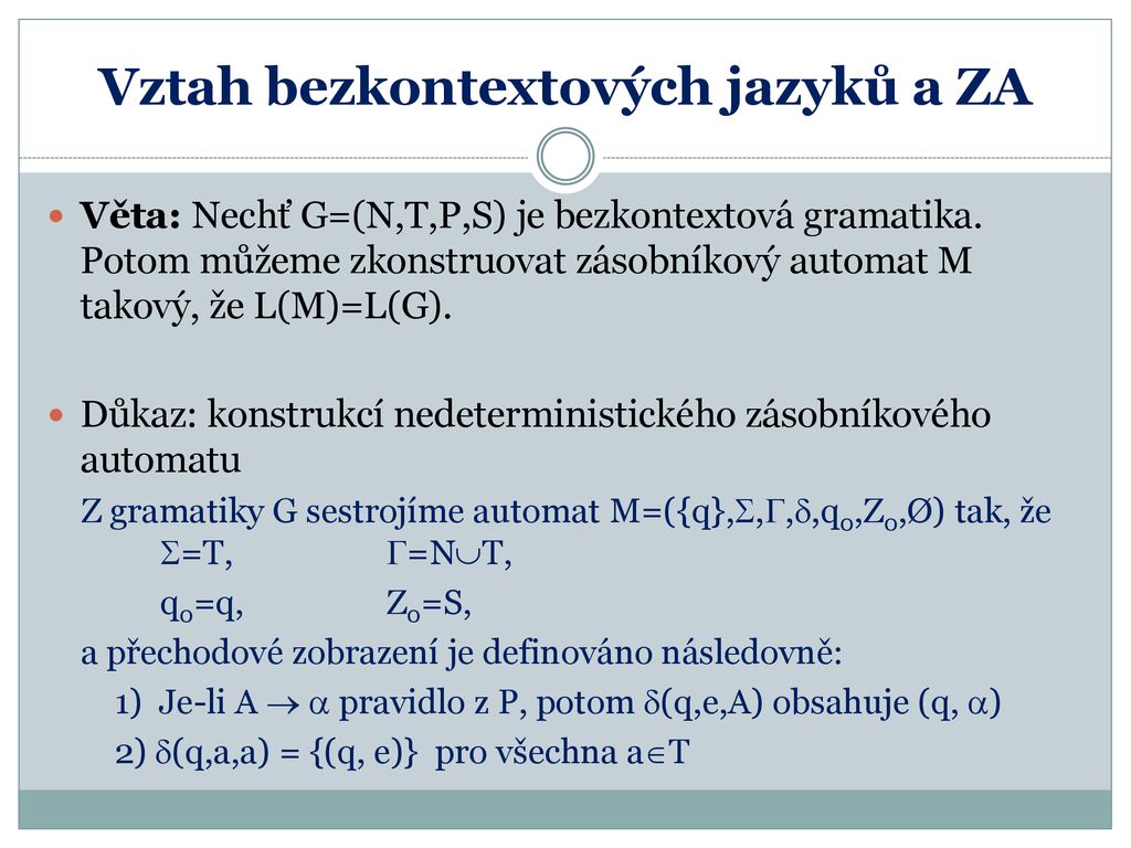 Vztah Bezkontextovych Jazyku A Za Ppt Stahnout