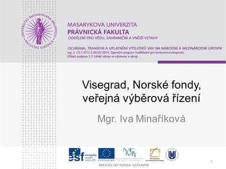 1 Visegrad, Norské fondy, veřejná výběrová řízení Mgr. Iva Minaříková.