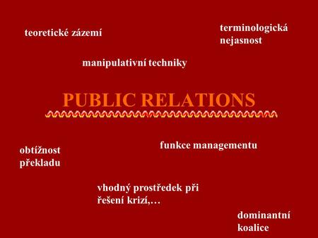 PUBLIC RELATIONS terminologická nejasnost teoretické zázemí