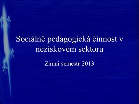 Sociálně pedagogická činnost v neziskovém sektoru Zimní semestr 2013.