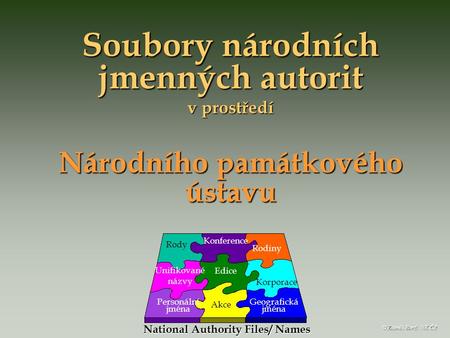 Rody Unifikované názvy Personální jména Konference Edice Akce Rodiny Korporace Geografická jména National Authority Files/ Names Soubory národních jmenných.