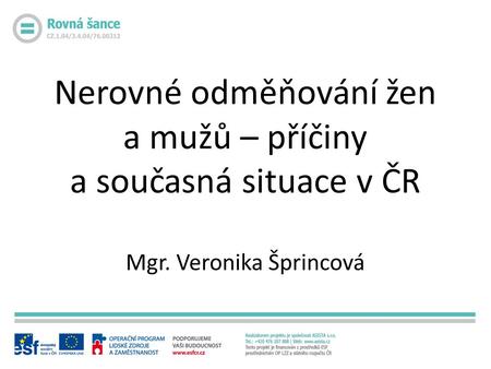 Nerovné odměňování žen a mužů – příčiny a současná situace v ČR Mgr. Veronika Šprincová.