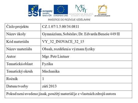 Číslo projektuCZ.1.07/1.5.00/34.0811 Název školyGymnázium, Soběslav, Dr. Edvarda Beneše 449/II Kód materiáluVY_32_INOVACE_32_15 Název materiáluObsah, rozdělení.