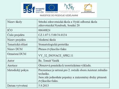 Název školy Střední zdravotnická škola a V yšší odborná škola zdravotnická Nymburk, Soudní 20 IČO00640824 Číslo projektuCZ.1.07/1.5.00/34.0134 Název projektuModerní.