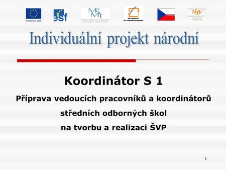 1 Koordinátor S 1 Příprava vedoucích pracovníků a koordinátorů středních odborných škol na tvorbu a realizaci ŠVP.