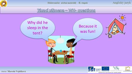 Elektronické učební materiály - II. stupeň Anglický jazyk Autor: Marcela Vojtíšková Because it was fun! Why did he sleep in the tent?