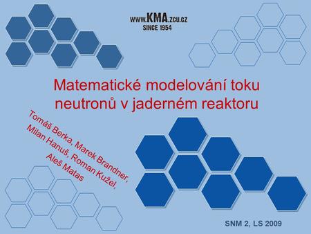 Matematické modelování toku neutronů v jaderném reaktoru SNM 2, LS 2009 Tomáš Berka, Marek Brandner, Milan Hanuš, Roman Kužel, Aleš Matas.
