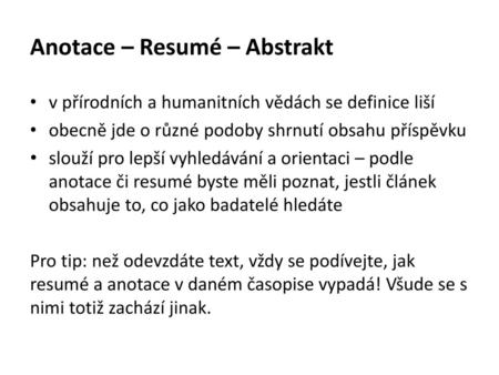 Anotace – Resumé – Abstrakt