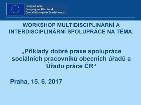 Workshop Multidisciplinární a interdisciplinární spolupráce na téma: