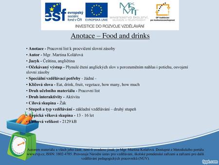 Anotace – Food and drinks