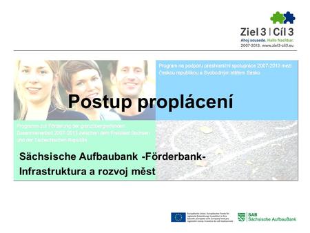 Sächsische Aufbaubank -Förderbank- Infrastruktura a rozvoj měst Postup proplácení.