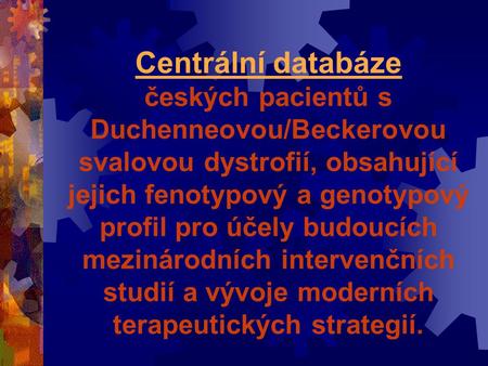 Centrální databáze českých pacientů s Duchenneovou/Beckerovou svalovou dystrofií, obsahující jejich fenotypový a genotypový profil pro účely budoucích.
