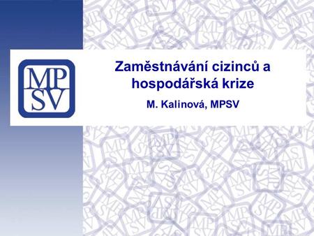 1 Zaměstnávání cizinců a hospodářská krize M. Kalinová, MPSV.