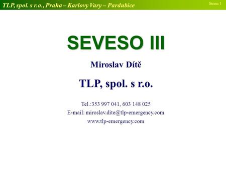 TLP, spol. s r.o., Praha – Karlovy Vary – Pardubice Strana 1