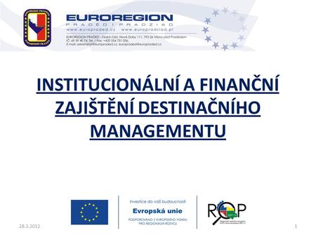Institucionální a finanční zajištění destinačního managementu