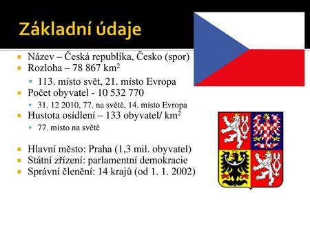 Základní údaje Název – Česká republika, Česko (spor)